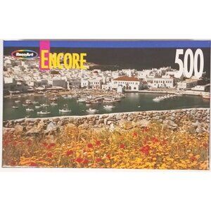 Mega Encore Mykonos Harbor Puzzle 500 Piece 10 3/4" x 18" Box Worn